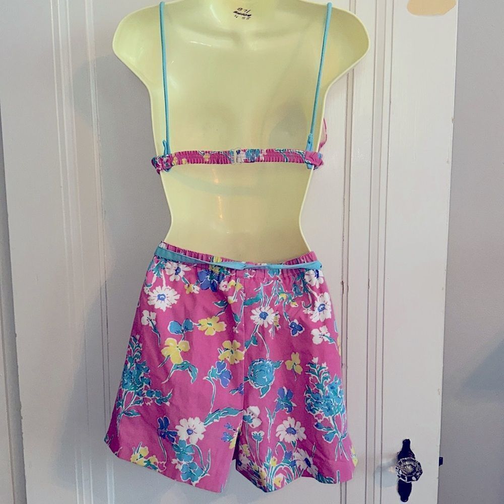 Vintage 70s/80s Sea Waves pink floral 2 pc top & shorts summer outfit - Picture 5 of 8